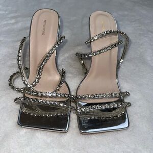 PrettyLittleThing Silver Rhinestone Heels
